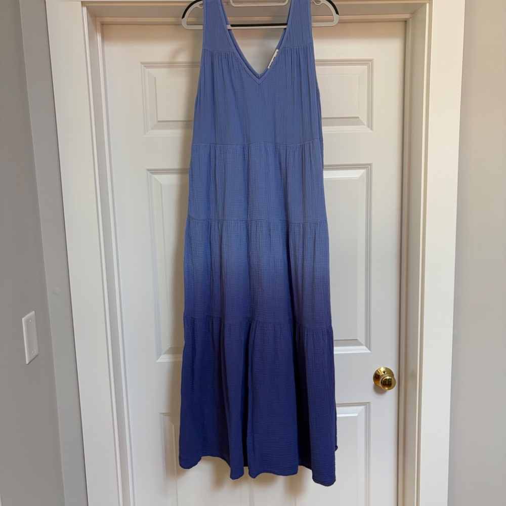 MARINE LAYER, EUC, GAUZY OMBRE BLUE MAXI DRESS WITH POCKETS SZ MEDIUM